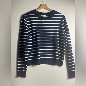 On 34th Women’s Navy and White Striped Sweater Size M